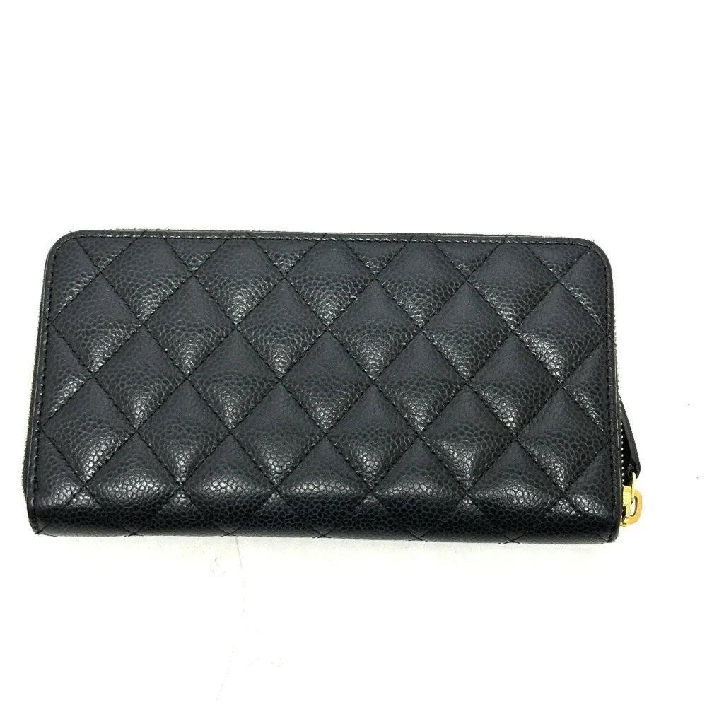 CHANEL Black Caviar Leather Logo Wallet